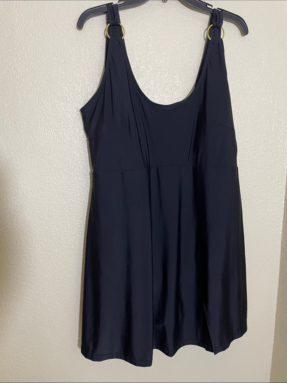 New Size 4-5X Classic Black A-Line Women's Swim Dress with Ring-Strap One-piece